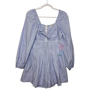 Azura Exchange Balloon Sleeve Striped Romper Women L Baby Blue Boho NWT‎
